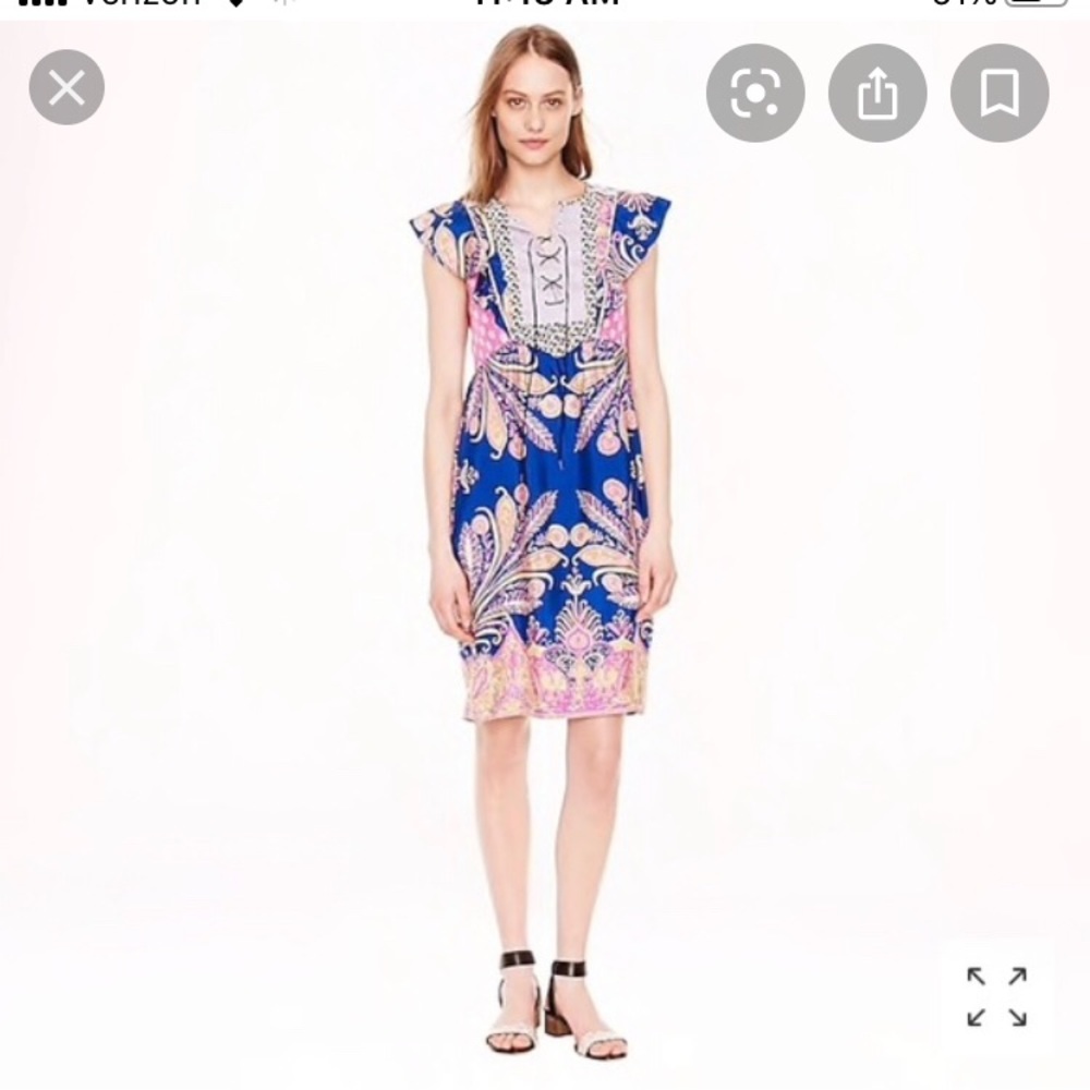 Jcrew silk flutter sleeve dress, size medium